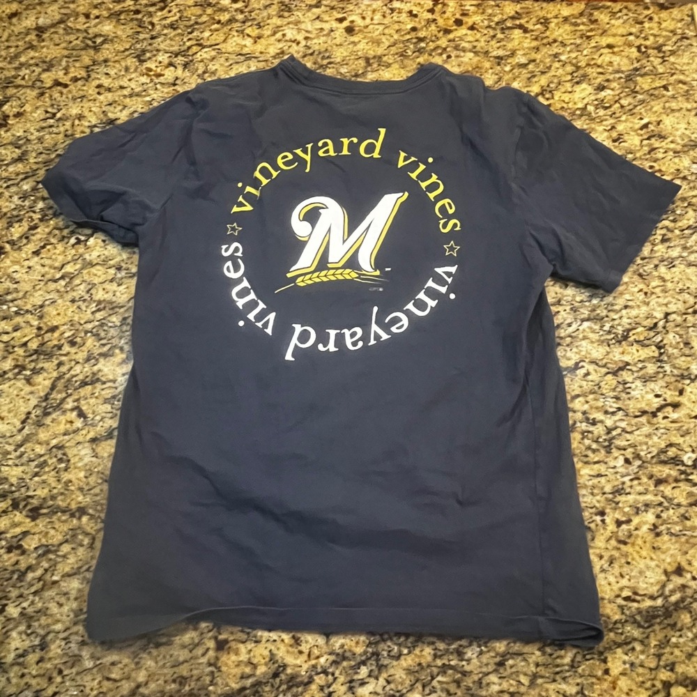 Vineyard Vines Mens Milwaukee Brewers MLB Pocket T-Shirt Navy Blue Size M